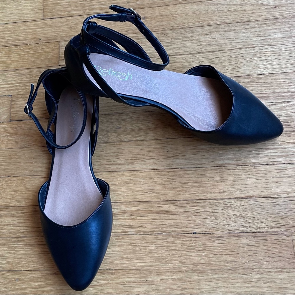 Refresh Black Ballerina Flats with Ankle Straps Size 8.5. Worn Once, Like New